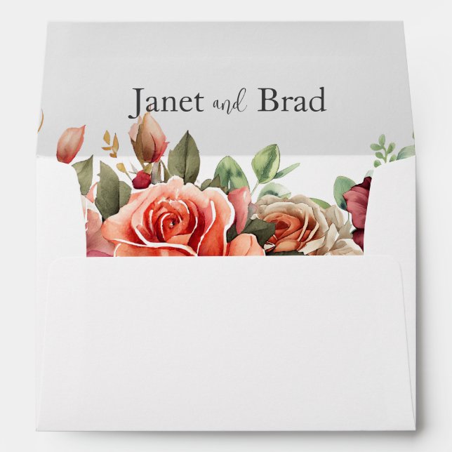 Rose Floral Eucalyptus Wedding Envelope (Back (Bottom))