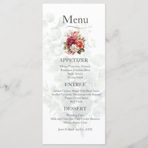 Rose Floral Eucalyptus Wedding Menu