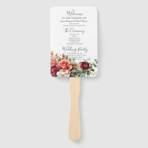 Rose Floral Eucalyptus Wedding Program Hand Fan