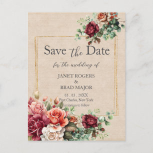 Rose Floral Eucalyptus Wedding Save the Date Postcard