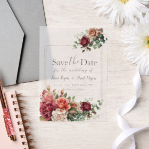 Rose Floral Eucalyptus Wedding Save the Date Vellum Invitations