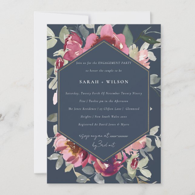 ROSE FLORAL FIANÇAILLES FLORAL BURGUNDY INVITATION (Devant)