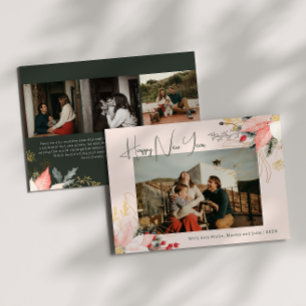 Rose Floral Four photo Bonne année Carte de vacanc