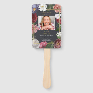 Rose Floral Funeral Photo Order Of Service Program Hand Fan