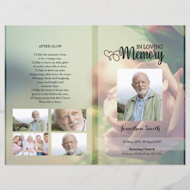 Rose Floral Funeral Program template (Front)