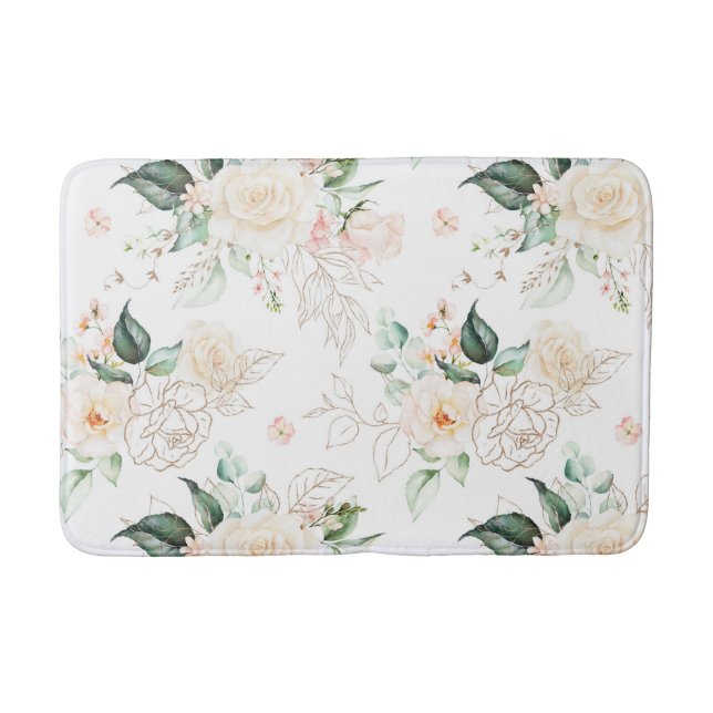 Rose Floral Garden Pattern Bath Mat (Front)