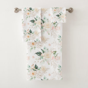 Rose Floral Garden Pattern Bath Towel Set