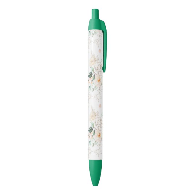 Rose Floral Garden Pattern Black Ink Pen (Bottom (Vertical))