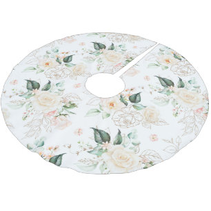 Rose Floral Garden Pattern Brushed Polyester Tree Skirt