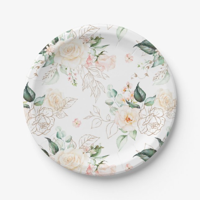 Rose Floral Garden Pattern Paper Plate (Front)