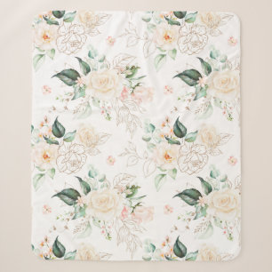 Rose Floral Garden Pattern Sherpa Blanket