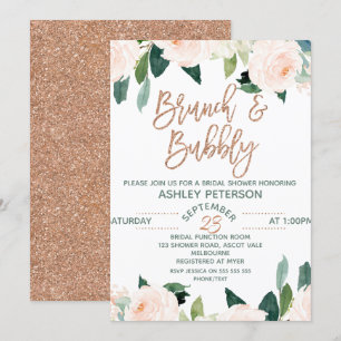 Rose Floral Gold Brunch Invitation de la mariée