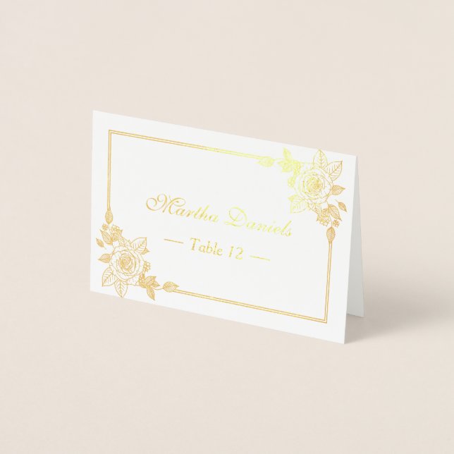 Rose Floral Gold Foil Table Place Carte d'escorte (Devant)