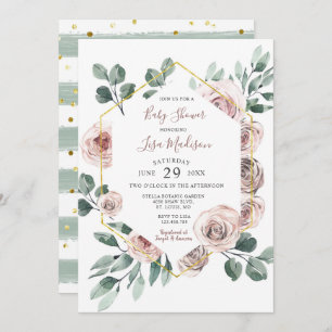 Rose Floral Greenery Baby Shower Invitation