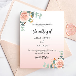 Rose floral greenery budget wedding invitation flyer