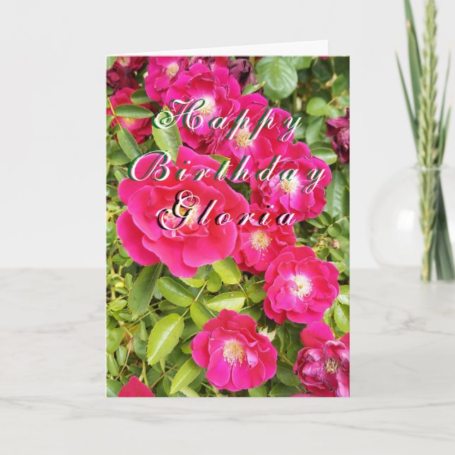  Rose Floral  "Happy Birthday" Customizable Card (Front)