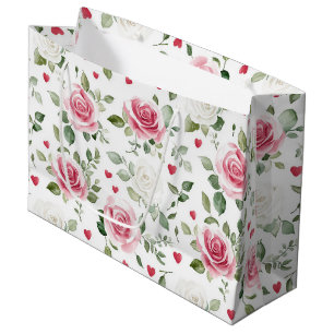 Rose Floral Hearts Bridal Shower Large Gift Bag