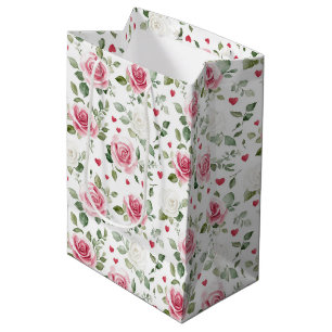 Rose Floral Hearts Bridal Shower Medium Gift Bag