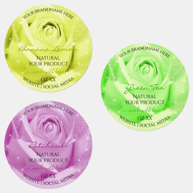 Rose floral Jaune Vert et Violet Étiquettes de pro (Groupe)
