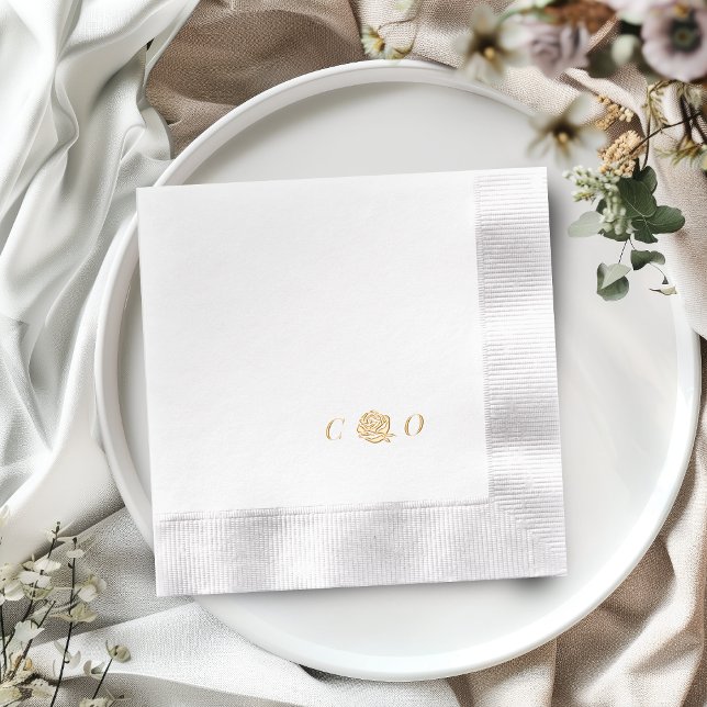 Rose floral monogram minimalist wedding foil napkins (Rose floral monogram minimalist wedding foil napkins)