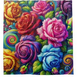 Rose Floral Pattern Vibrant Swirling Art