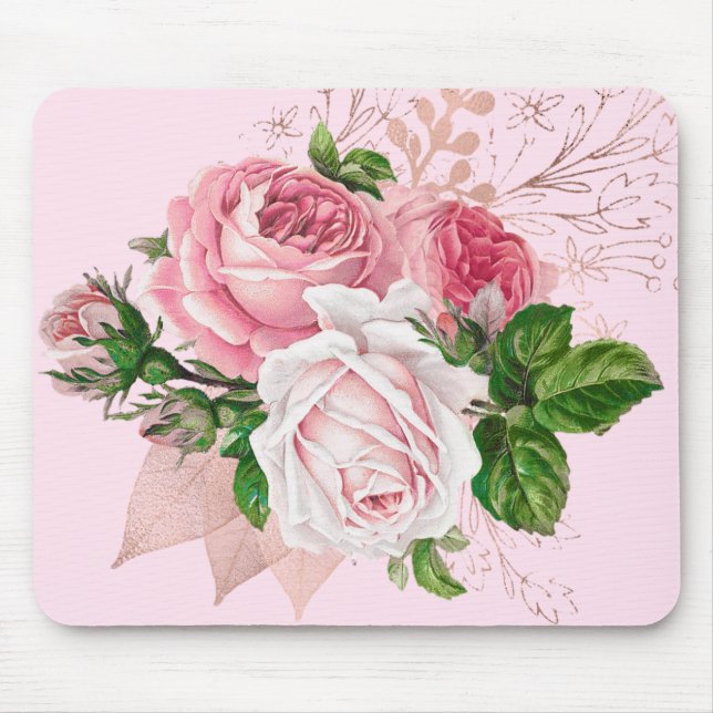 ROSE FLORAL PRETTY PINK MOUSE PAD (Front)