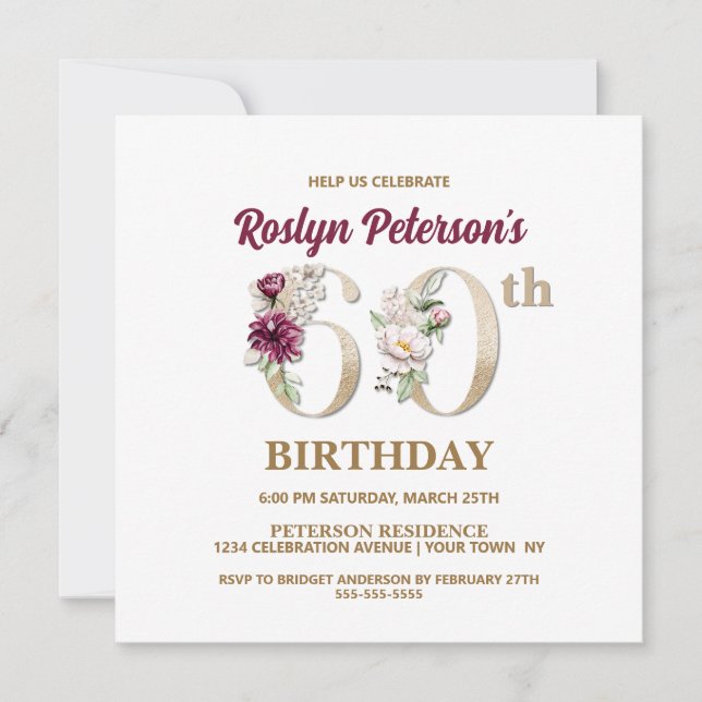 Rose Floral R 60th Birthday Party Invitation (Front)