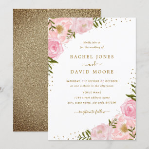 Rose floral rose or Aquarelle mariage Invitation