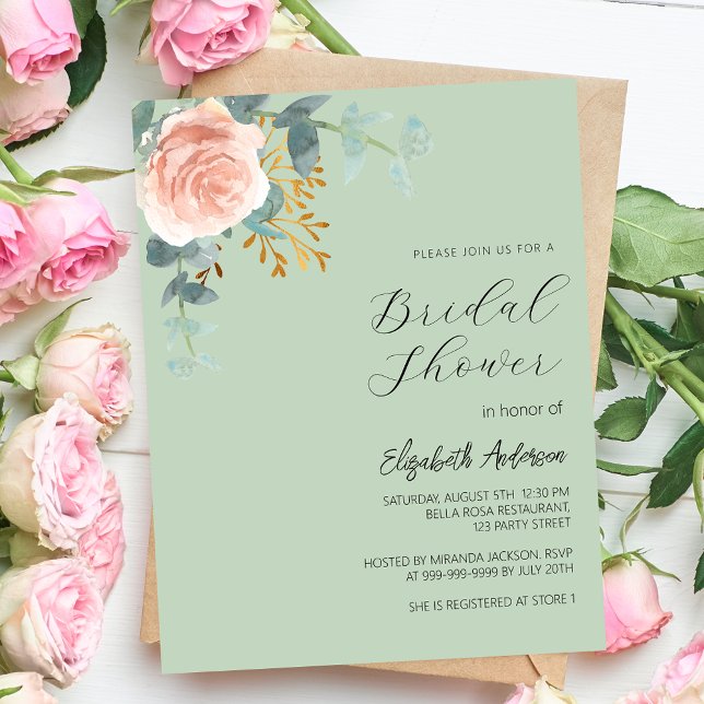 Rose floral sage green Bridal Shower invitation (Creator Uploaded)