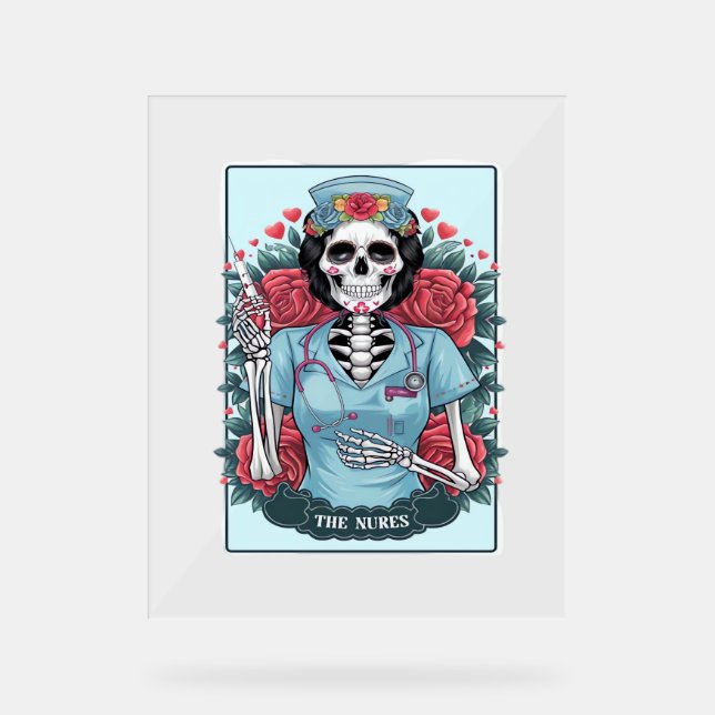 Rose Floral Skeleton Nurse Carte Tarot Halloween E (Recto)
