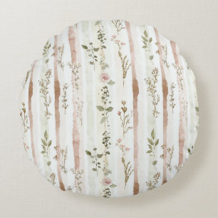 Rose Floral Stripes Round Pillow