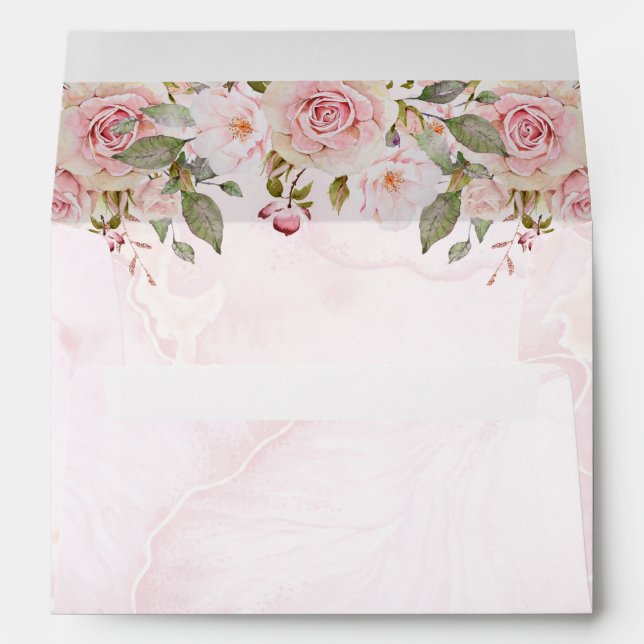Rose Floral Watercolor Floral | Pink Marble  Envelope (Back (Bottom))