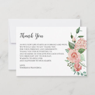 Rose Floral Watercolor Wedding Thank You Card