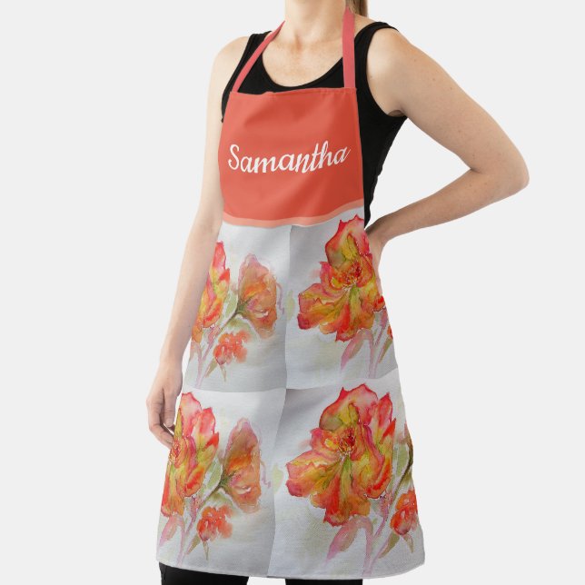 Rose Floral Watercolour Orange Peach Pink Notebook Apron (Insitu)