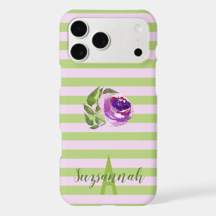 Rose florale en aquarelle Monogramme Pastel rayure