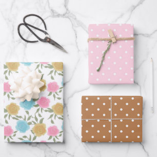 Rose Flower and Spotty Pattern Wrapping Paper Shee