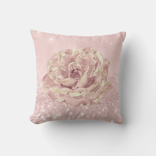Rose Flower Blush Skinny Glitter Skinny Spark Pink Throw Pillow (Front)