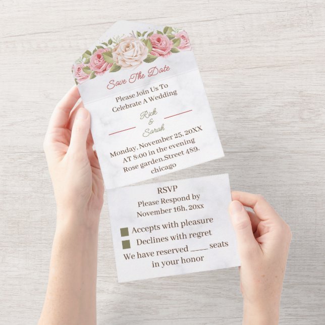 Rose Flower Customized Save The Date All In One Invitation (Tearaway)