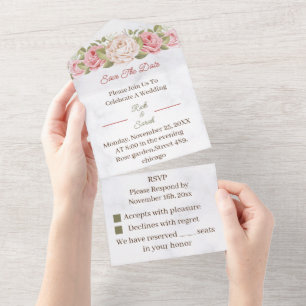Rose Flower Customized Save The Date All In One Invitation