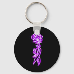 Rose Flower Fibromyalgia Awareness Keychain