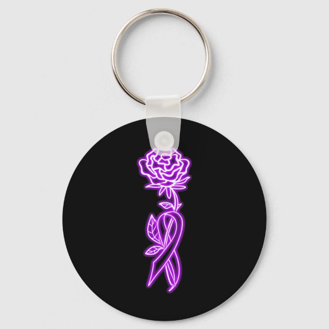 Rose Flower Fibromyalgia Awareness  Keychain (Front)