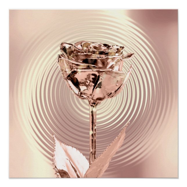 Rose Flower Gold Blush Copper Metallic Silk Circle Poster (Front)