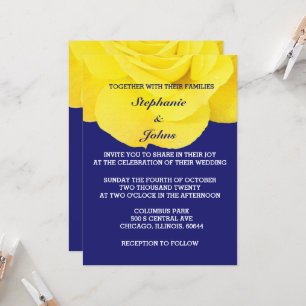 Rose Flower Golden Yellow Midnight Blue Wedding Invitation