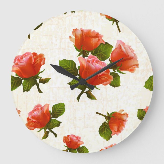 Rose flower pattern, vintage background. large clock (Front)