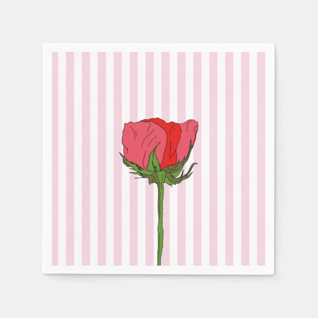 Rose Flower Pink Stripe Napkin (Front)