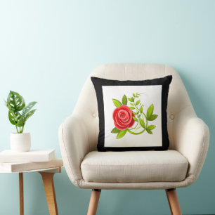 rose flower red black  throw pillow