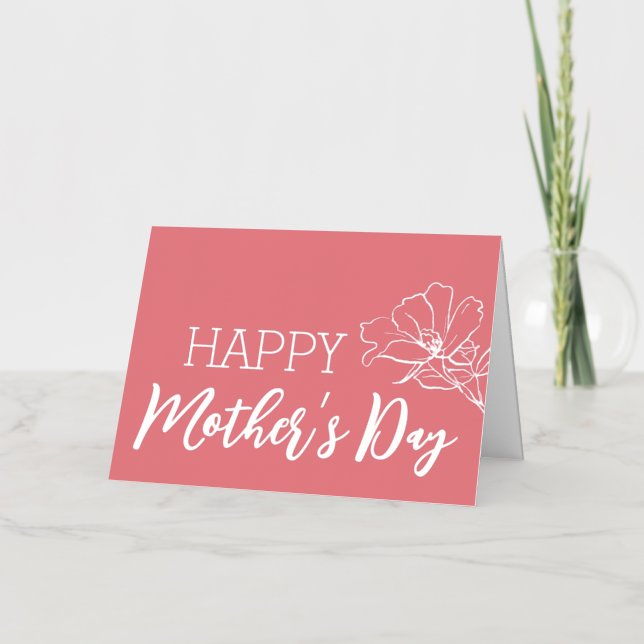 Rose Flower Sketch Happy Mother’s Day Real Silver  Foil Holiday Card (Front)