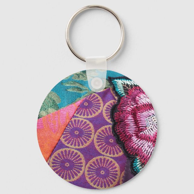 Rose flower tapestry keychain (Front)