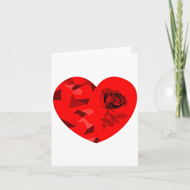 Rose Flower Valentine Red Heart  Card (Front)