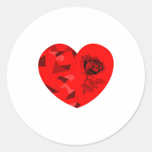 Rose Flower Valentine Red Heart  Classic Round Sticker